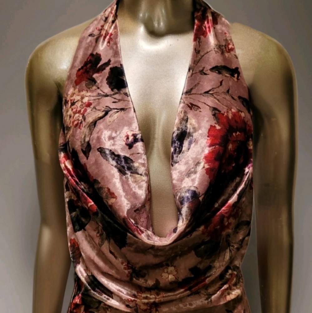 NWT Elegant Blush Floral Velvet Draped Neck Bodycon Day Maxi Dress Sz M - Picture 12 of 16